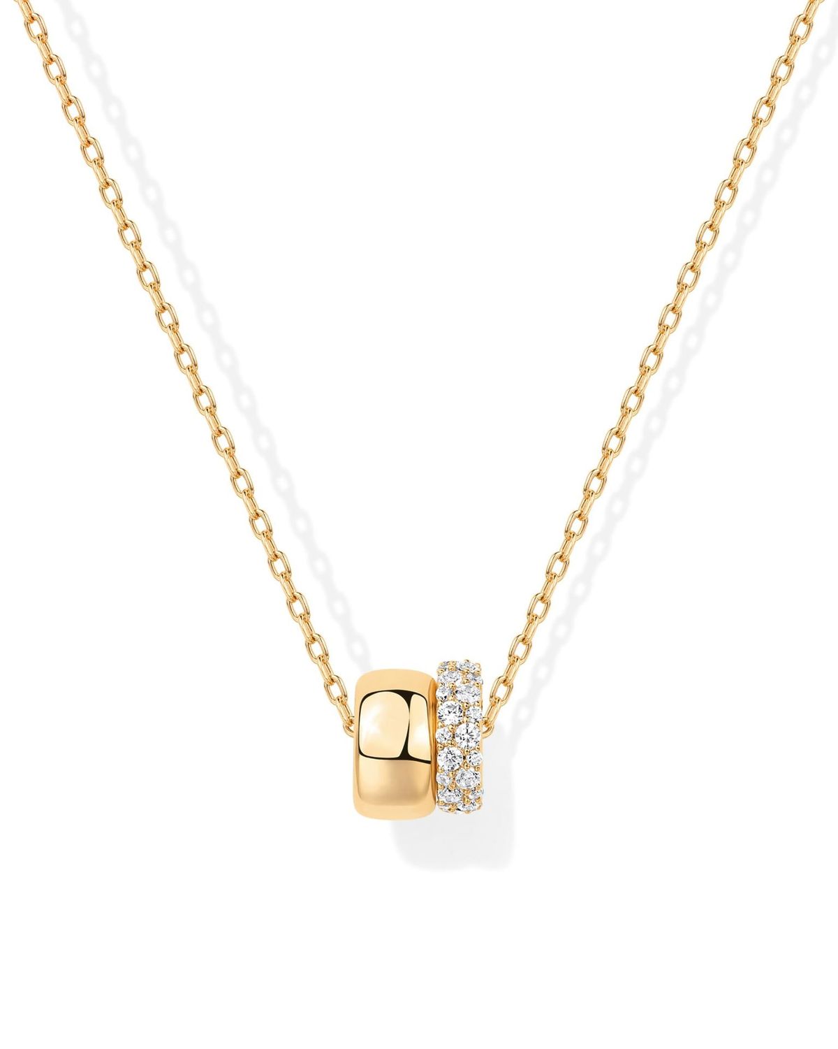 Brass Real Gold Electroplating Zircon Inlaid Fashionable Double Circle Pendant Versatile Women's Necklace_ipsvogv.com