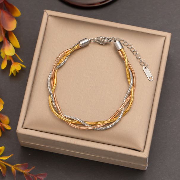 Tri Woven Metal Blade Snake Bone Chain Bracelet Women's Fashion Simple Color Matching Fried Dough Twists_ipsvogv.com
