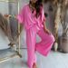 Women's Clothing V neck bat sleeve top casual pants set_ipsvogv.com