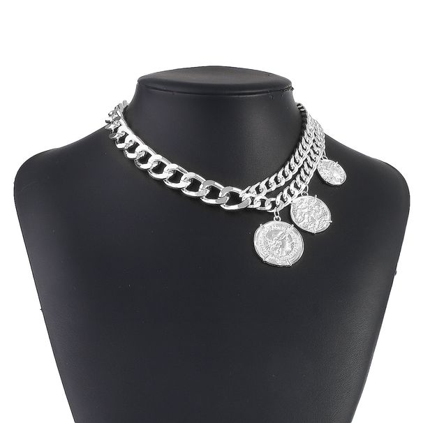 N11583ZA Metal Chain Necklace, Creative and niche Design, Minimalist Round Label Pendant, Collar Neckchain_ipsvogv.com