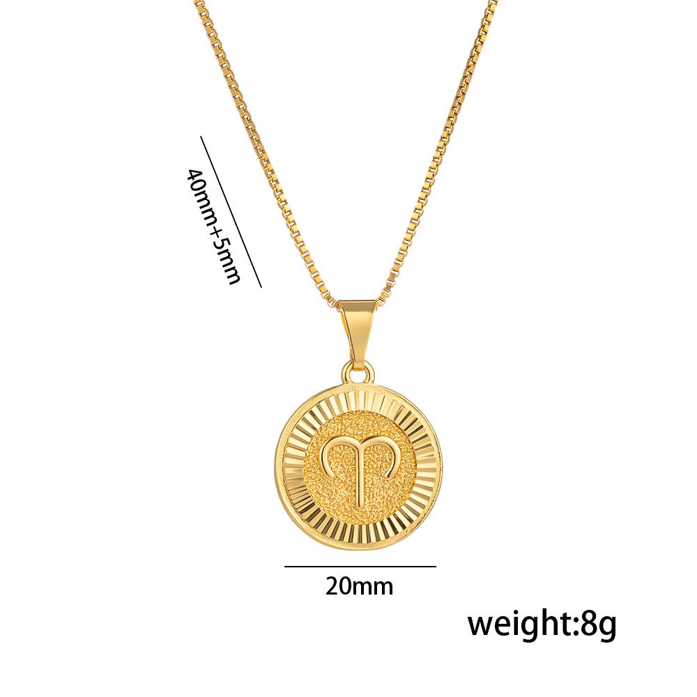 Fashionable 12 Zodiac Symbols Letter Image Graphic Smooth Face Pendant Titanium Steel Necklace_ipsvogv.com