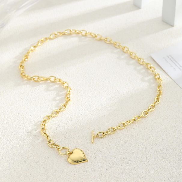 Hot Selling Fashion, Simple And Versatile Smooth Love Pendant Brass Real Gold Electroplating OT Buckle Necklace_ipsvogv.com
