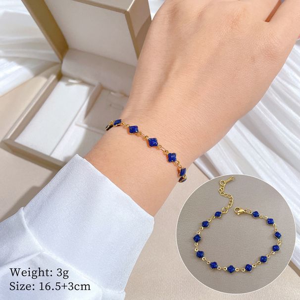 【 Full body titanium steel 】 Dongdaemun personality extremely simple style lucky grass blue chain bracelet female_ipsvogv.com