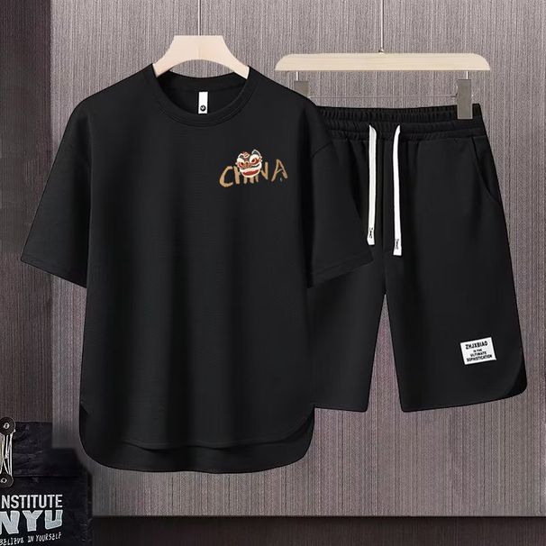 Men's Clothing 2024 Waffle Casual Summer Suit Men's Loose Teen Short sleeved T shirt Shorts Handsome Two piece Suit_ipsvogv.com