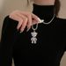 Cute full diamond stainless steel titanium steel bear necklace sweater chain high end female versatile long niche design pendant_ipsvogv.com