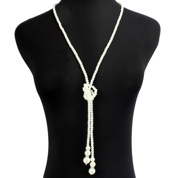 Multi layered pearl necklace 1920s banquet sweater chain pendant_ipsvogv.com