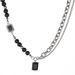 High End Trendy Pearl Black Sapphire Titanium Steel Necklace For Men And Women_ipsvogv.com