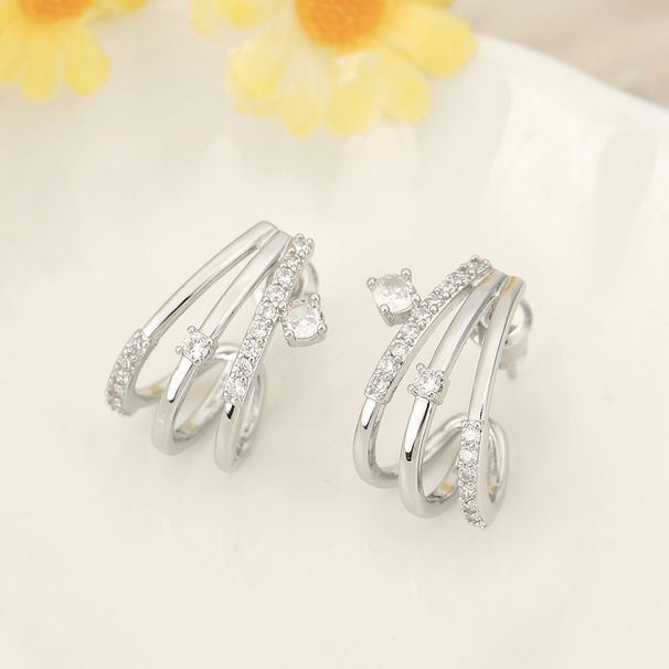 Women's Jewelry Super Flash High End Niche Design C Shaped 3 Claw Diamond Stud Earrings Personality Fashion Trend All Match Earrings Earrings_ipsvogv.com