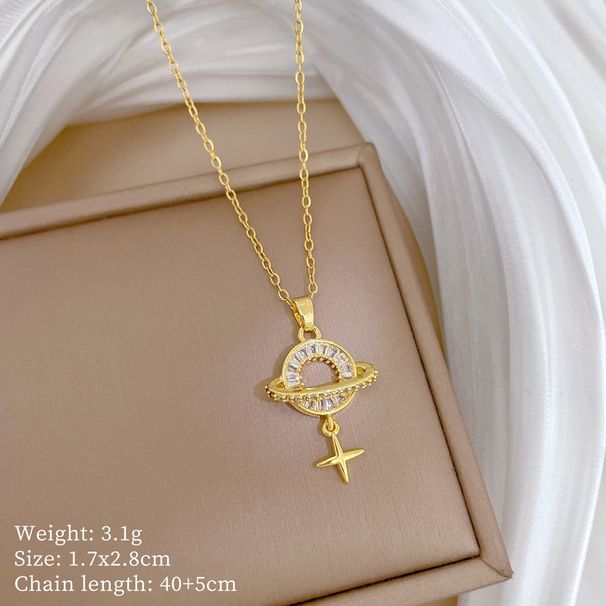 】 Planet 【 Galaxy Light Luxury Charm Gorgeous Full Diamond Necklace Women's Versatile Clavicle Titanium Steel Chain 【 】_ipsvogv.com