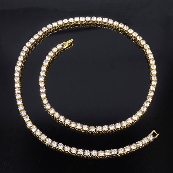 Minimalist Jewelry 4mm Tennis Alloy Rhinestone Unisex Single Row Clavicle Chain Hip Hop Style Necklace_ipsvogv.com