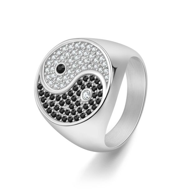 Men's Jewelry Grand Gossip Black And White Diamond Ring Trendy Stainless Steel Personality Ring_ipsvogv.com