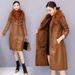 Women's large fur collar winter fur coat women plus fleece thickened medium long_ipsvogv.com