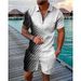Men's Fashion Casual Suit 3D Printed Zipper Short Sleeve Polo Shirt Shorts 2-Piece Set_ipsvogv.com