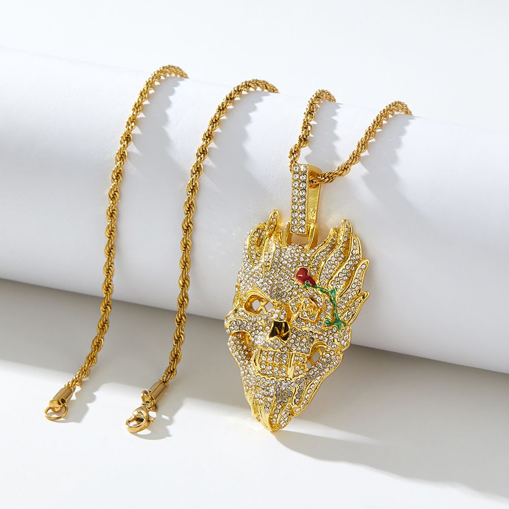 Trendy brand hiphop men's necklace skull pendant twist chain long trendy single row chain punk sweater chain pendant_ipsvogv.com