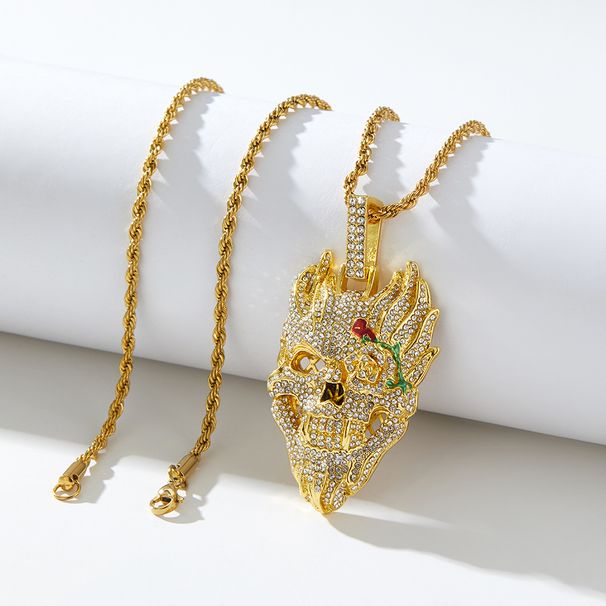 Trendy brand hiphop men's necklace skull pendant twist chain long trendy single row chain punk sweater chain pendant_ipsvogv.com