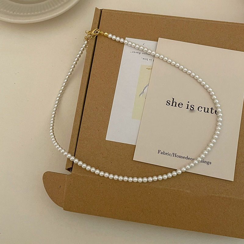 4-12MM Glass Pearl Necklace Texture Collar Chain Women's French Small Fragrance Versatile_ipsvogv.com