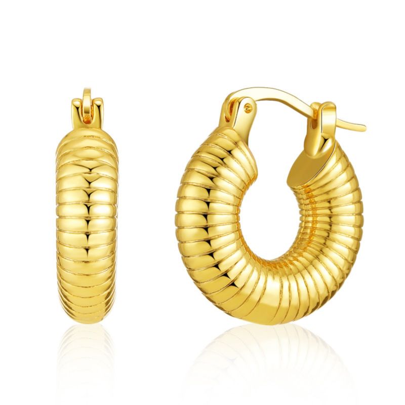Copper Plated K Real Gold Threaded Ear Buckles Solid Hoop Short Heavy Duty Earrings Retro Color Preserving Earrings_ipsvogv.com