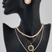 Metal Geometry Point drill combination necklace earrings Female Geometry drill chain round shield metal earrings_ipsvogv.com