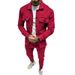 Men's clothing button suede casual jacket pants 2-piece set_ipsvogv.com