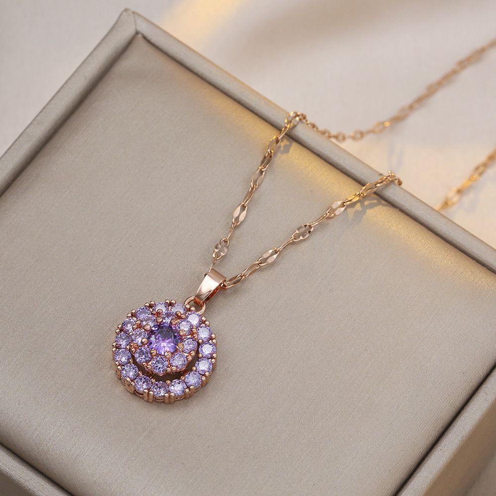 Titanium Steel Necklace Women's Korean Edition Ins Fashion Three Piece Set of Rotating Earrings Ring Super Sparkling Micro Set Zircon Clavicle Chain_ipsvogv.com