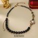 Vintage Set, Medieval Court Fashion Jewelry, Natural Black Cat's Eye Stone, Bead Necklace_ipsvogv.com