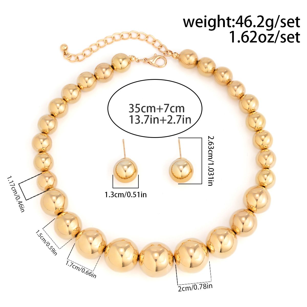 Punk Style Exaggerated Metal Bead Necklace With Choker Temperament, Short Pearl Collar Set_ipsvogv.com