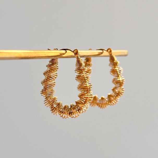 Spot Fashionable Niche Ins18k Gold Plated Titanium Steel Wave Horn Spring Earrings_ipsvogv.com