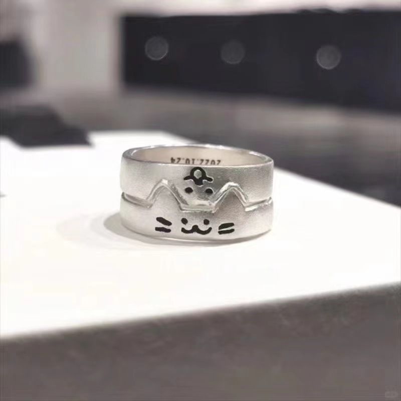Unique Cute Cat And Dog Pair Couple's Finger Female Niche Design Adjustable Opening Ring_ipsvogv.com