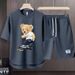 Men's Clothing 2024 Waffle Casual Summer Suit Men's Loose Teen Short sleeved T shirt Shorts Handsome Two piece Suit_ipsvogv.com