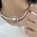 Handmade Irregular Broken Silver Half Moon Pearl Patchwork Necklace For Women, Featuring High-end And Versatile_ipsvogv.com