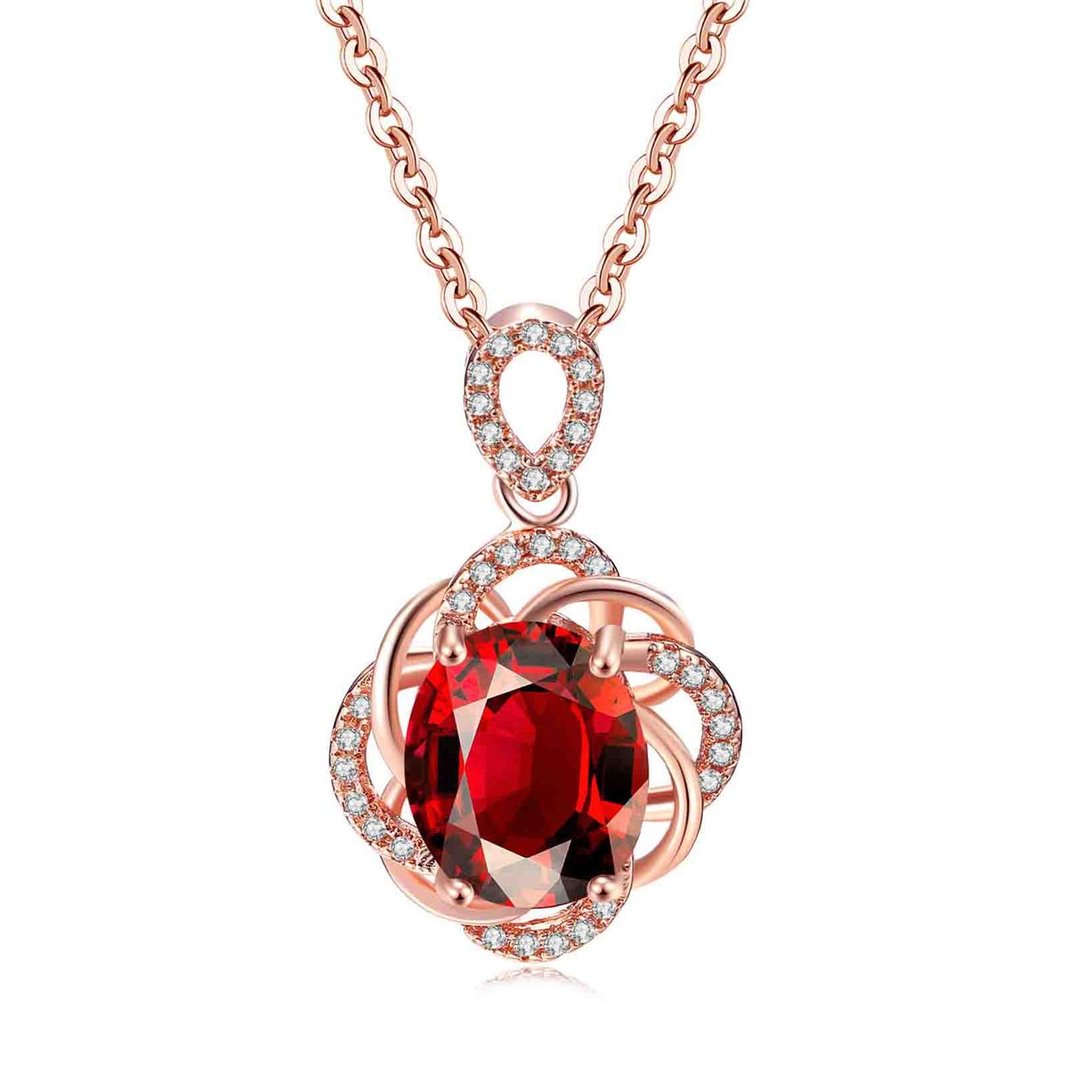 Unisex hot selling jewelry Retro flower red crystal necklace Popular rose gold plated jewelry_ipsvogv.com