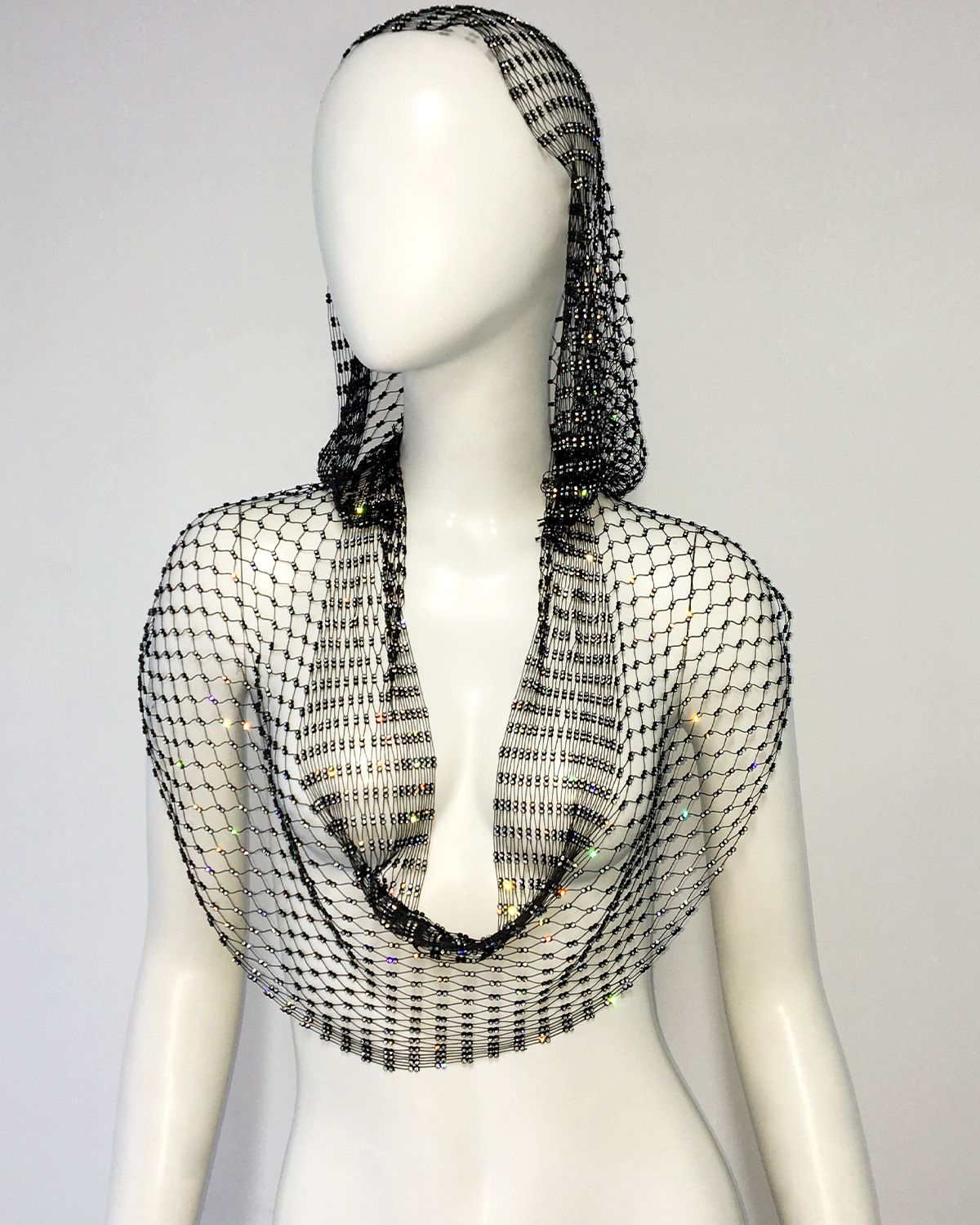Women's clothing mesh rhinestone fishing net top sweet and spicy style flash diamond hooded vest_ipsvogv.com