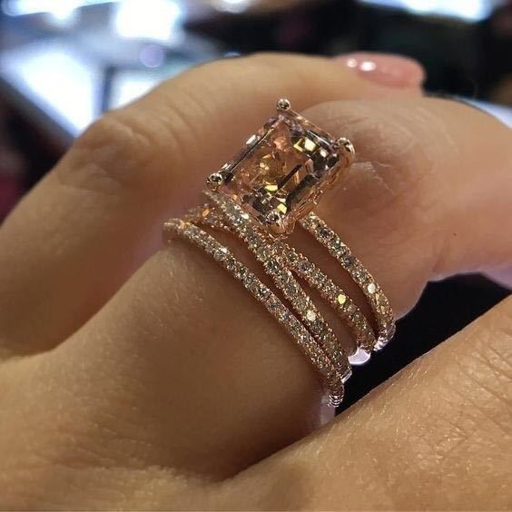 Sanjie's New 14k Rose Gold Sparkling Diamond Square In Champagne Color Engagement Ring_ipsvogv.com