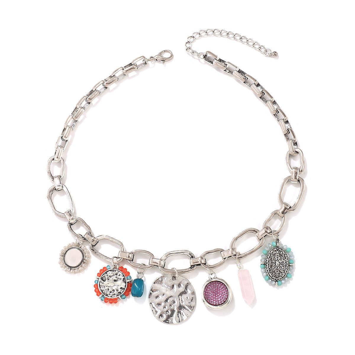 N11634 Medieval Creative Round Card Pendant Necklace Hip Hop Geometric Thick Chain Sweet Cool Style Neckchain_ipsvogv.com