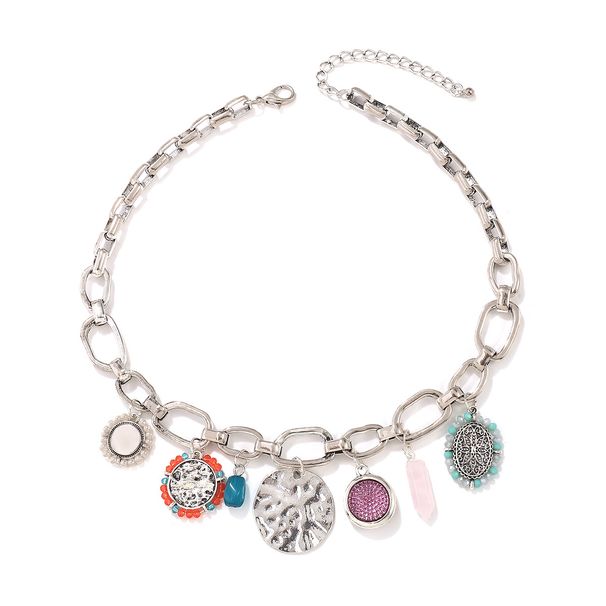 N11634 Medieval Creative Round Card Pendant Necklace Hip Hop Geometric Thick Chain Sweet Cool Style Neckchain_ipsvogv.com