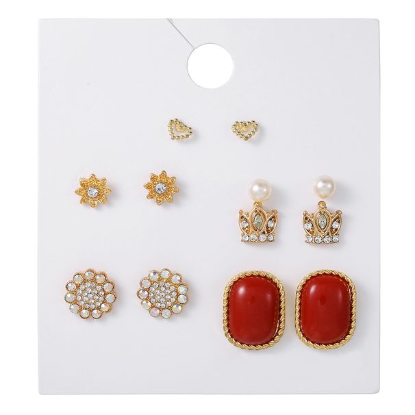 Women’s Jewelry Set Fashion Hot Selling Light Luxury Diamond Pearl Earrings For Women Simple And Versatile 6 Pairs Of Crown Earrings Combination_ipsvogv.com