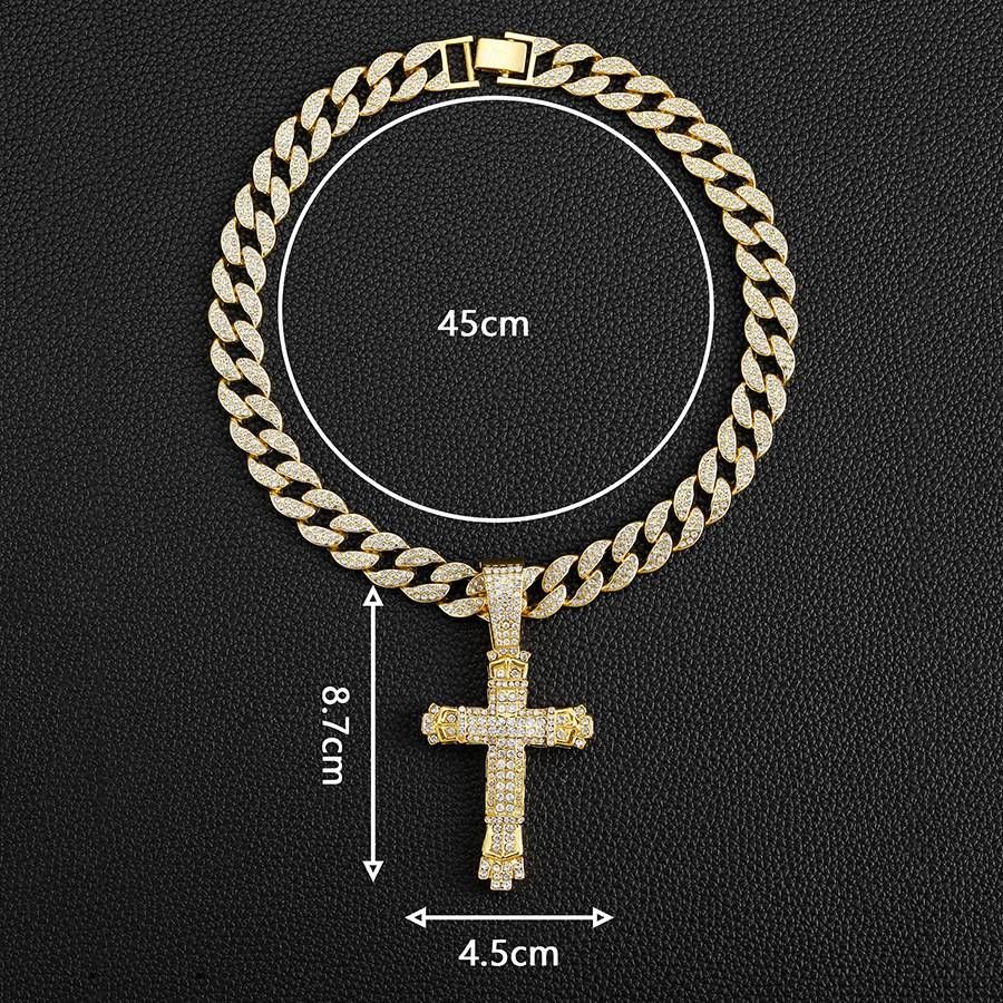 Street hip hop cross Cuban chain American style full diamond cross with buckle Cuban chain_ipsvogv.com