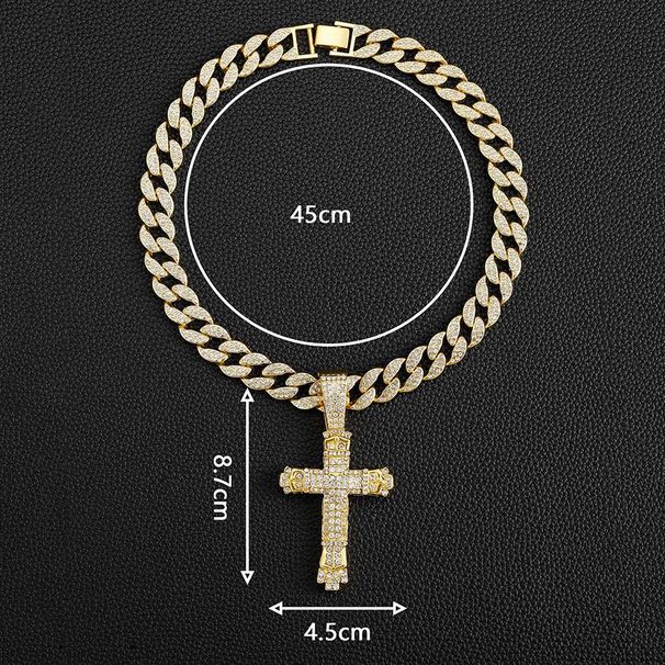 Street hip hop cross Cuban chain American style full diamond cross with buckle Cuban chain_ipsvogv.com
