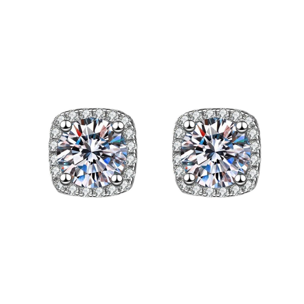 Women's Jewelry Silver Plated Zircon Earrings Square Round Earrings Fashionable And Simple Temperament Ming Style Square Earrings_ipsvogv.com