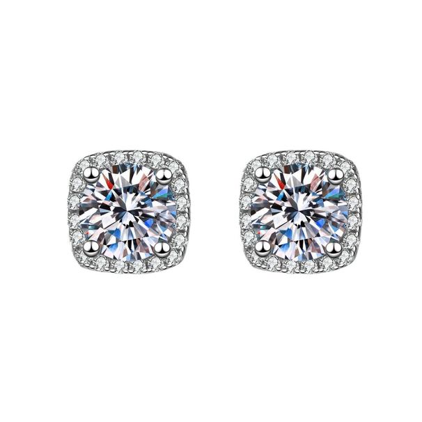 Women's Jewelry Silver Plated Zircon Earrings Square Round Earrings Fashionable And Simple Temperament Ming Style Square Earrings_ipsvogv.com