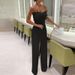Women's feather patchwork sexy strapless fashion dress wide leg jumpsuit_ipsvogv.com