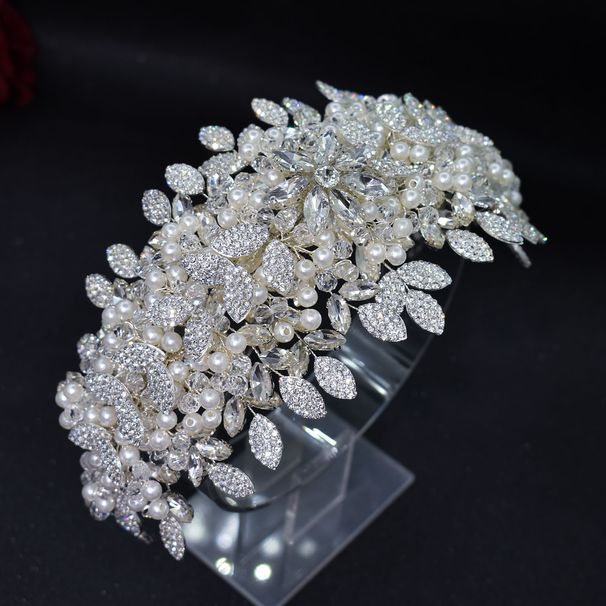 Heavy Handmade Headdress Bridal Headband Crystal Pearl Wedding Hair Style Headband Hair Accessories Earrings_ipsvogv.com