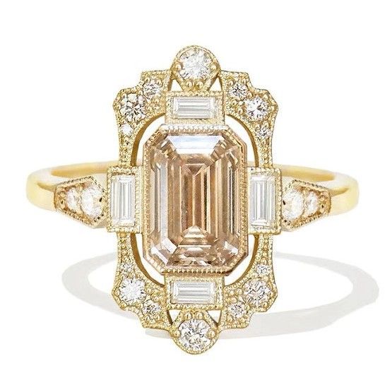 Sanjie American Ins New Zircon Classical Style Inlaid Champagne Diamond Ring, Women's Jewelry_ipsvogv.com