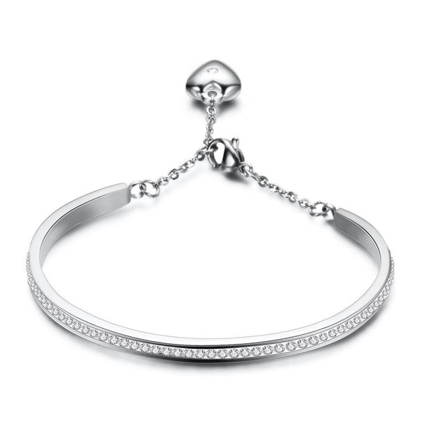 New European and American single row diamond set K gold titanium steel bracelet opening adjustable love bracelet for women gift_ipsvogv.com