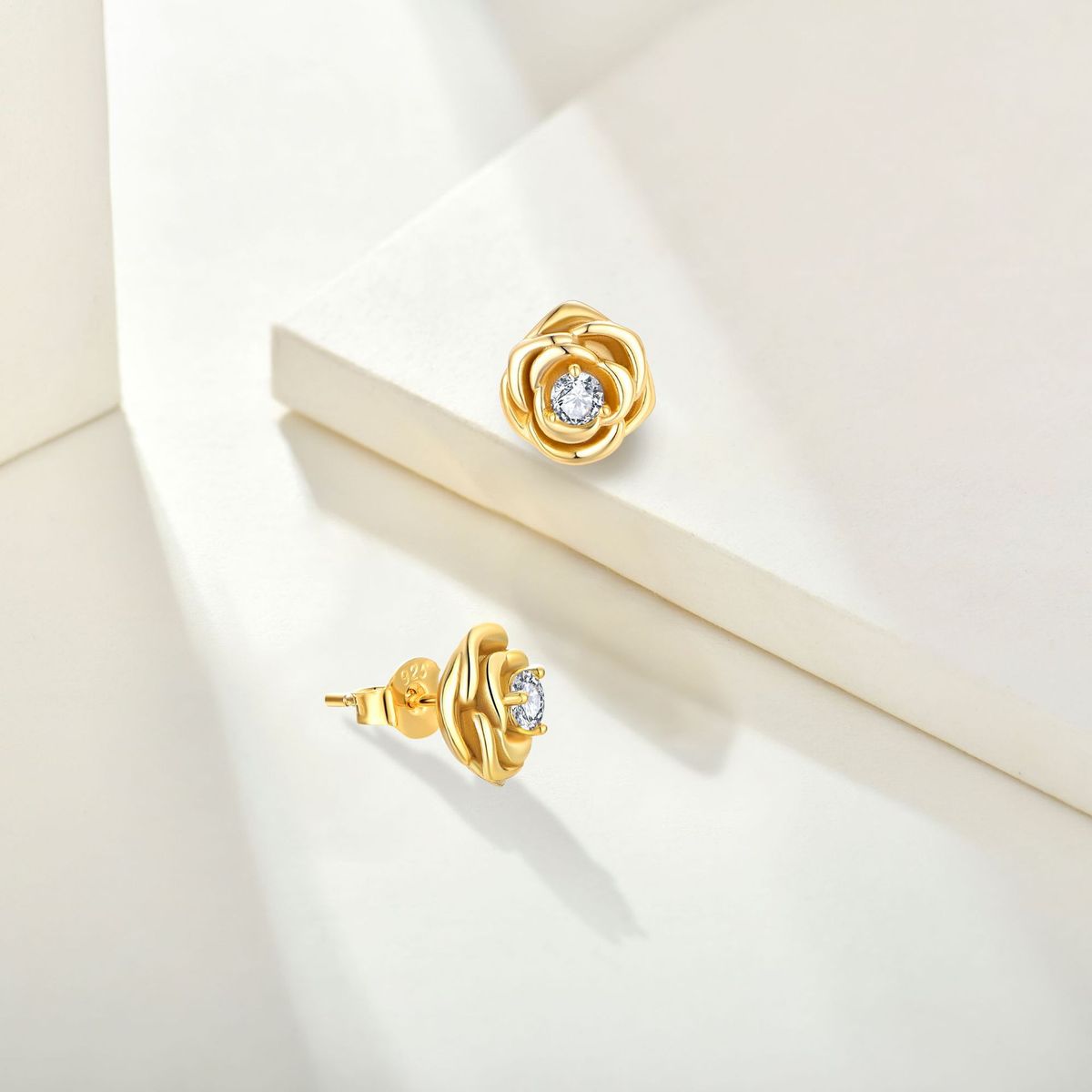 Ins style 14k golden rose zircon earrings earrings necklace pendant female S925 sterling silver jewelry set_ipsvogv.com