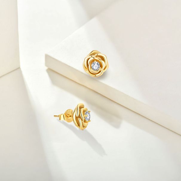Ins style 14k golden rose zircon earrings earrings necklace pendant female S925 sterling silver jewelry set_ipsvogv.com