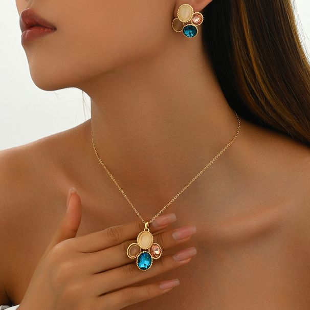 Geometric Light Style Women's Necklace Earring Set Versatile Inlaid Forest Earrings Long Neck Chain Luxury_ipsvogv.com