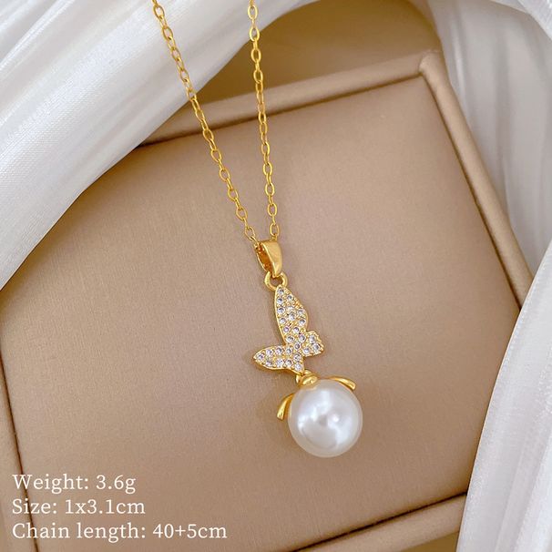 Super 【 】 Immortal Pearl Butterfly Light Luxury Charm Gorgeous Full Diamond Necklace Women's Versatile Clavicle Chain 【 】_ipsvogv.com