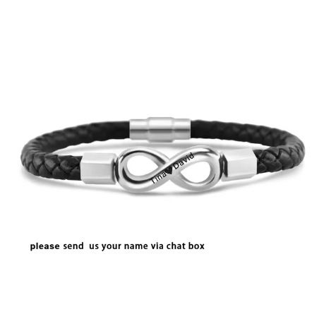 Hot Selling Jewelry Stainless Steel Men's Hip-Hop Versatile Fashion Infinite Figure-8 Leather Cord Bracelet_ipsvogv.com