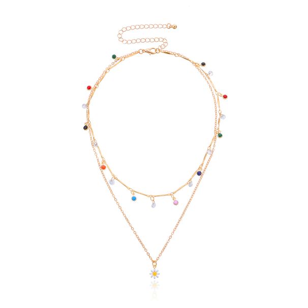 Stylish Retro Small Daisy Pendant, Simple Personalized Women's Diamond Necklace Collarbone Chain_ipsvogv.com